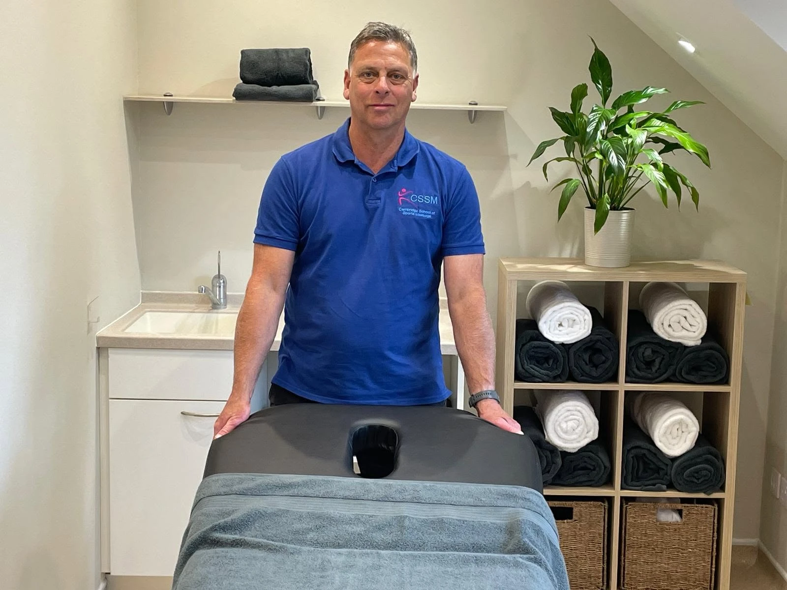 Andy Blacklock in his sports massage treatment room in Deeping St James